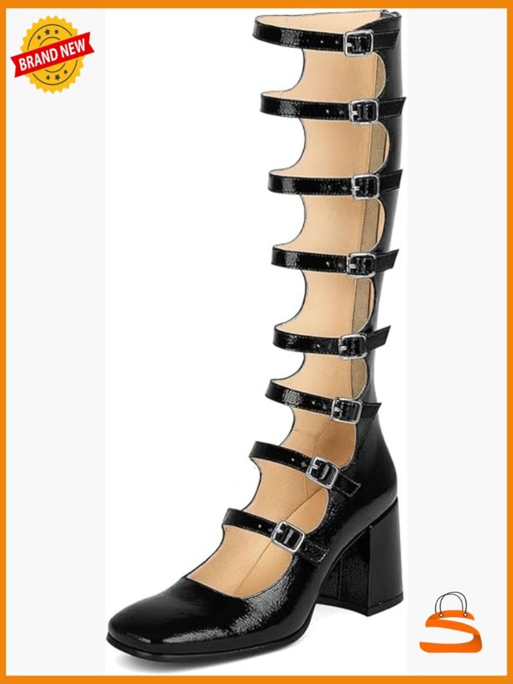 Knee High Gothic Lolita Chunky Heel Combat Boots with Buckles Y2K Punk Square